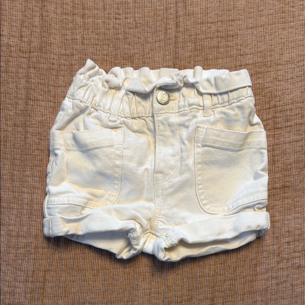 Kids White Elastic-Waist Cotton Shorts